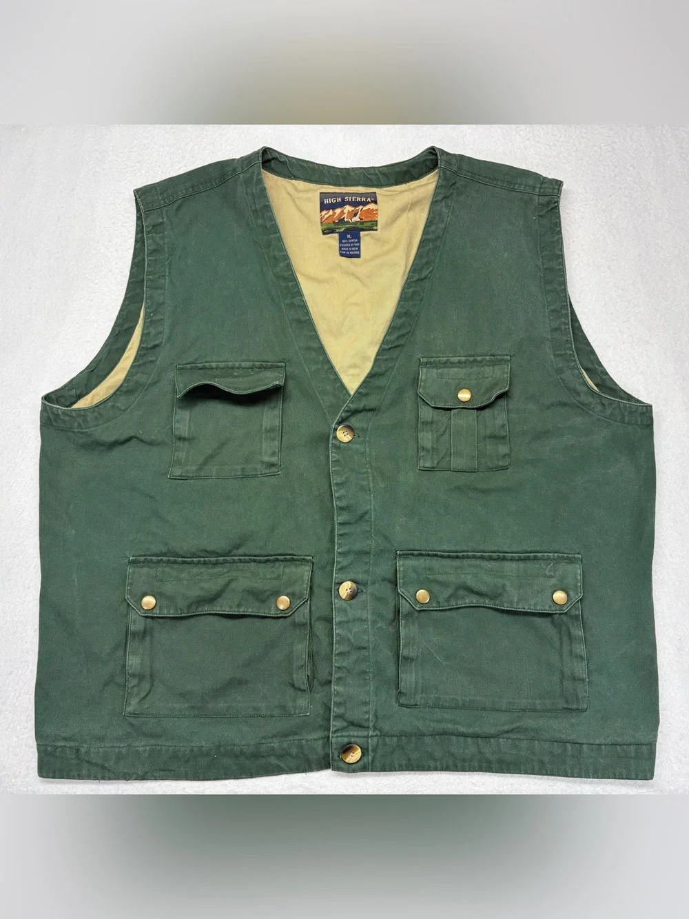 VTG High Sierra 100% Cotton Canvas Fishing Vest Men’s XL Hiking Camping Outdoors